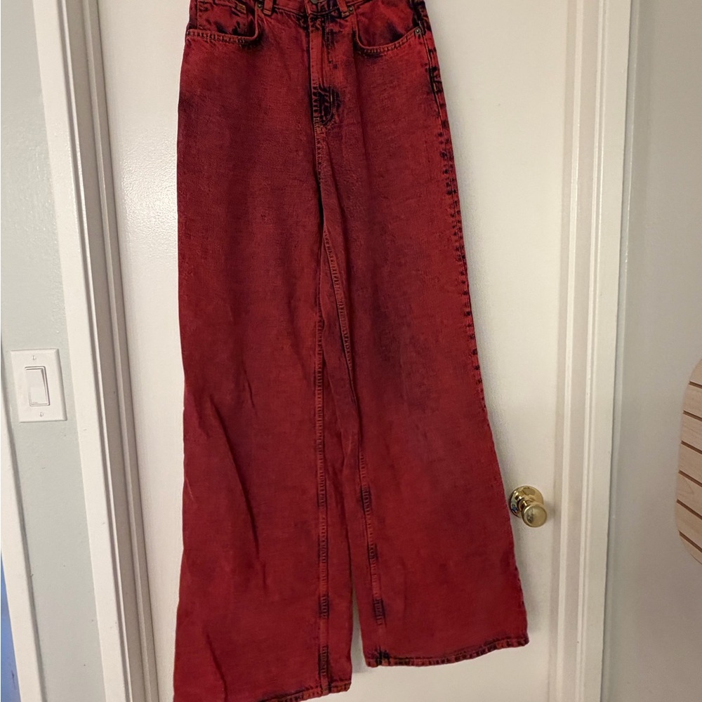 BDG Urban Outfitters Skater Baggy Jeans Red Acid Wash Size 26 - Picture 3 of 10